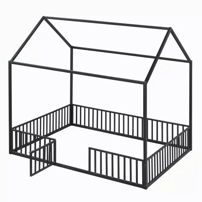 Lit cabane en métal au design élégant avec clôture et porte
