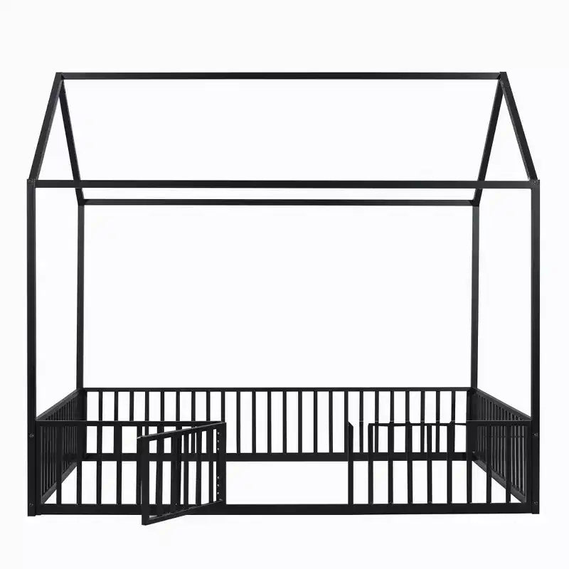 Lit cabane en métal au design élégant avec clôture et porte