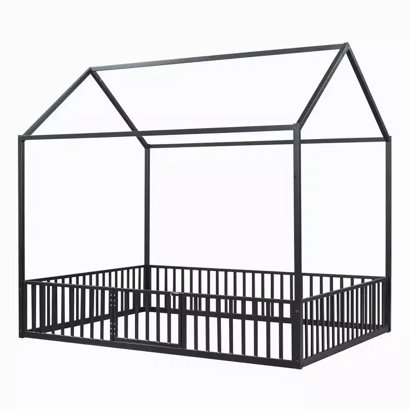 Lit cabane en métal au design élégant avec clôture et porte