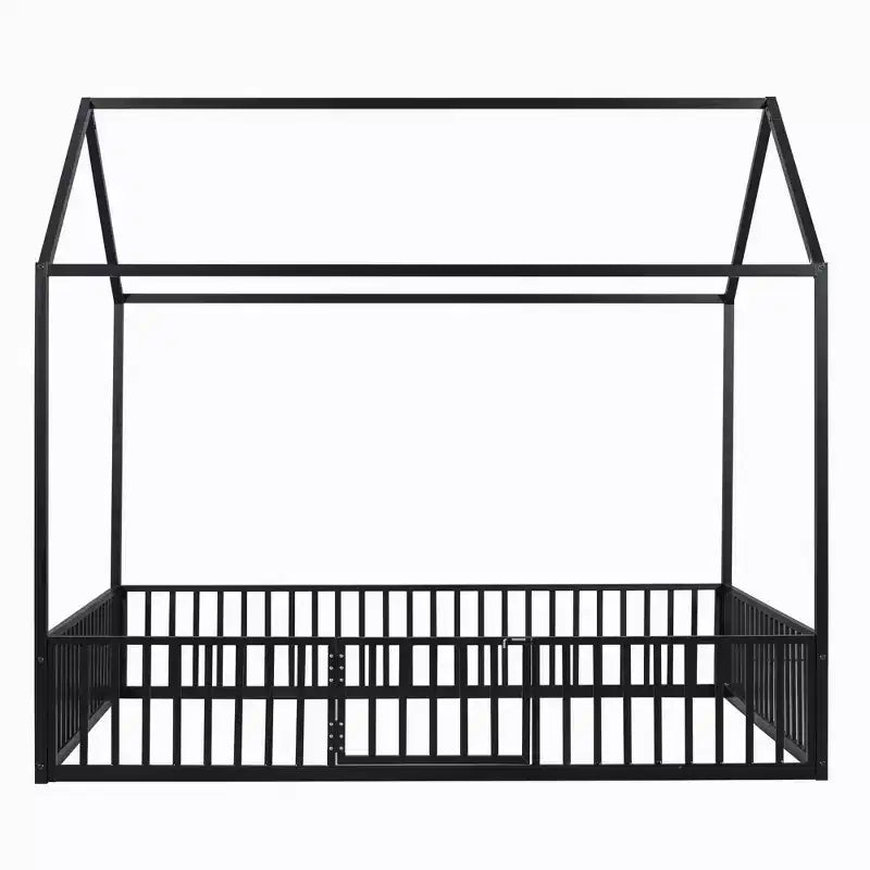 Lit cabane en métal au design élégant avec clôture et porte