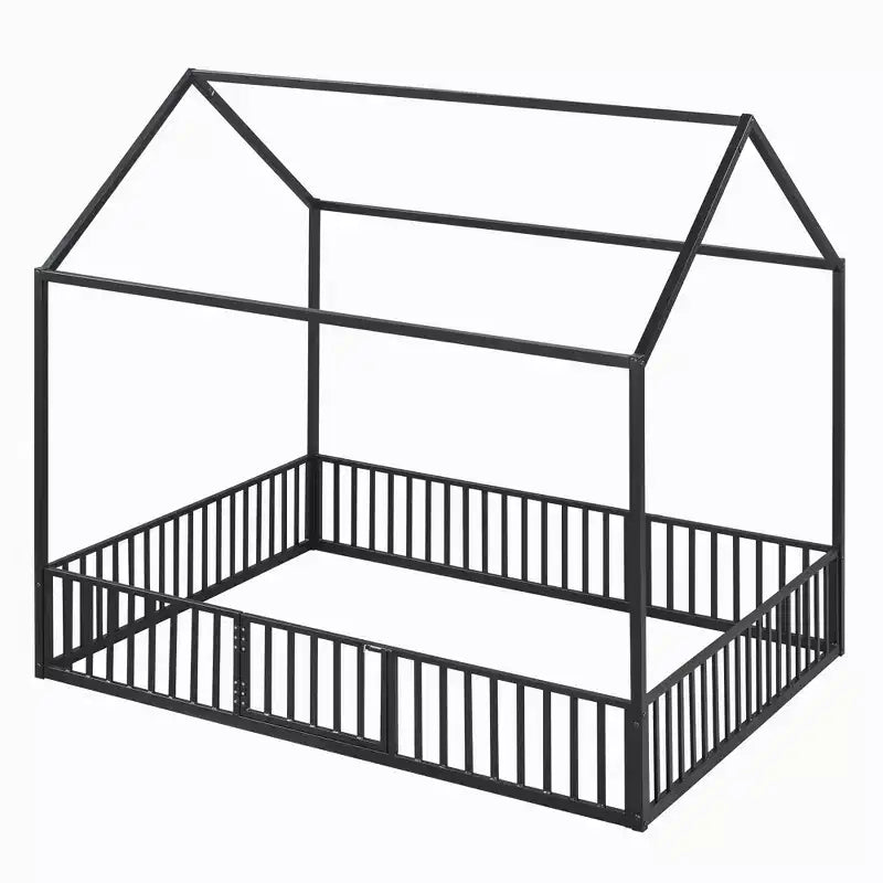 Lit cabane en métal au design élégant avec clôture et porte