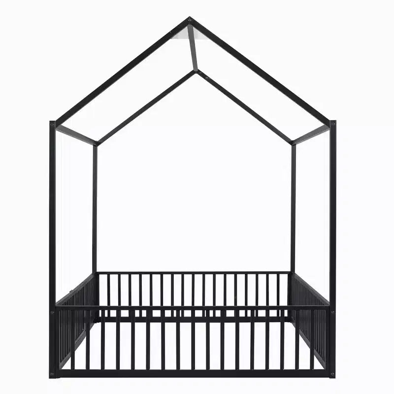 Lit cabane en métal au design élégant avec clôture et porte