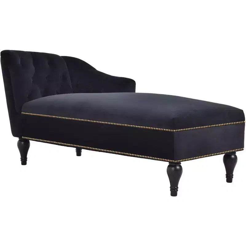 Canapé de type méridienne en velours de 147 cm, canapé-méridienne avec accoudoir droit, canapé convertible avec clous de tapissier et pieds massifs