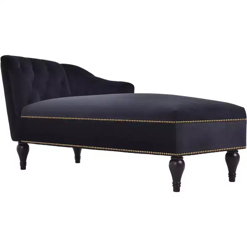 Canapé de type méridienne en velours de 147 cm, canapé-méridienne avec accoudoir droit, canapé convertible avec clous de tapissier et pieds massifs