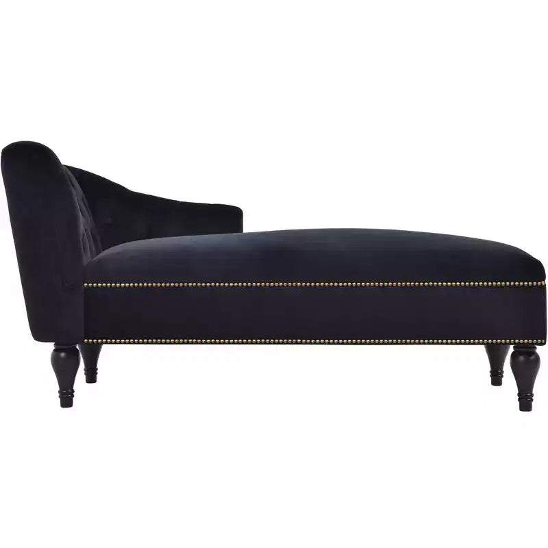 Canapé de type méridienne en velours de 147 cm, canapé-méridienne avec accoudoir droit, canapé convertible avec clous de tapissier et pieds massifs