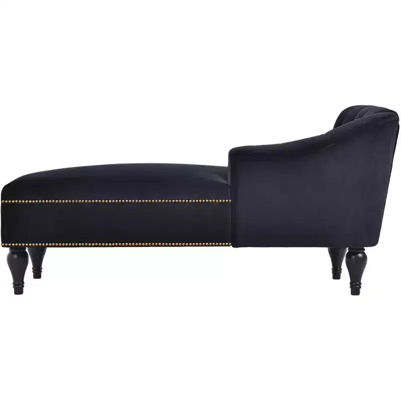 Canapé de type méridienne en velours de 147 cm, canapé-méridienne avec accoudoir droit, canapé convertible avec clous de tapissier et pieds massifs