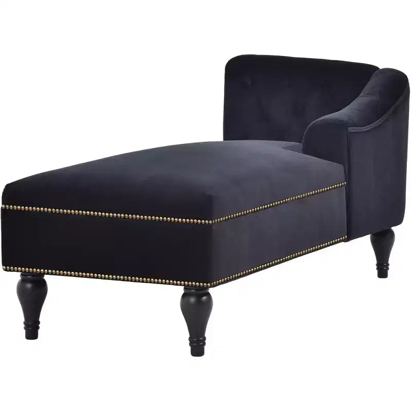 Canapé de type méridienne en velours de 147 cm, canapé-méridienne avec accoudoir droit, canapé convertible avec clous de tapissier et pieds massifs