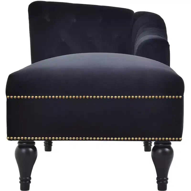 Canapé de type méridienne en velours de 147 cm, canapé-méridienne avec accoudoir droit, canapé convertible avec clous de tapissier et pieds massifs