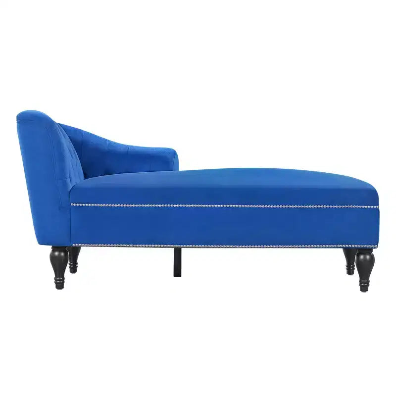 Canapé de type méridienne en velours de 147 cm, canapé-méridienne avec accoudoir droit, canapé convertible avec clous de tapissier et pieds massifs