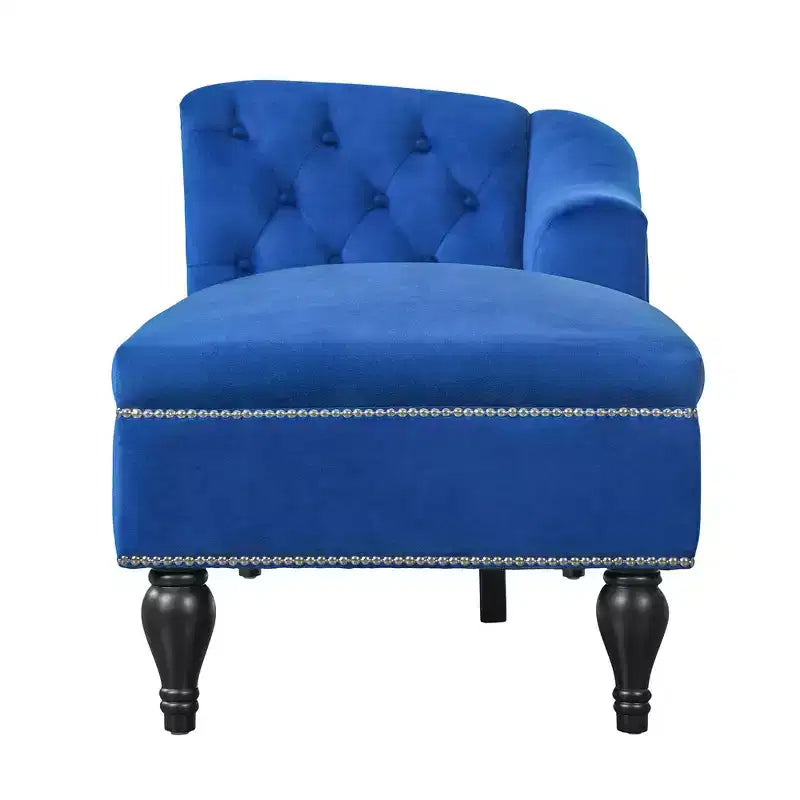 Canapé de type méridienne en velours de 147 cm, canapé-méridienne avec accoudoir droit, canapé convertible avec clous de tapissier et pieds massifs