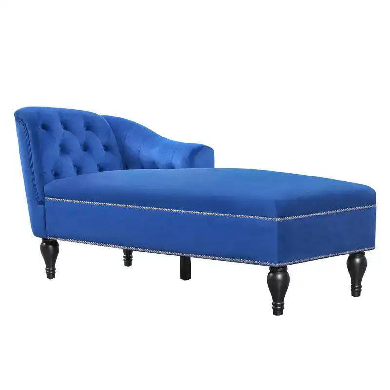 Canapé de type méridienne en velours de 147 cm, canapé-méridienne avec accoudoir droit, canapé convertible avec clous de tapissier et pieds massifs