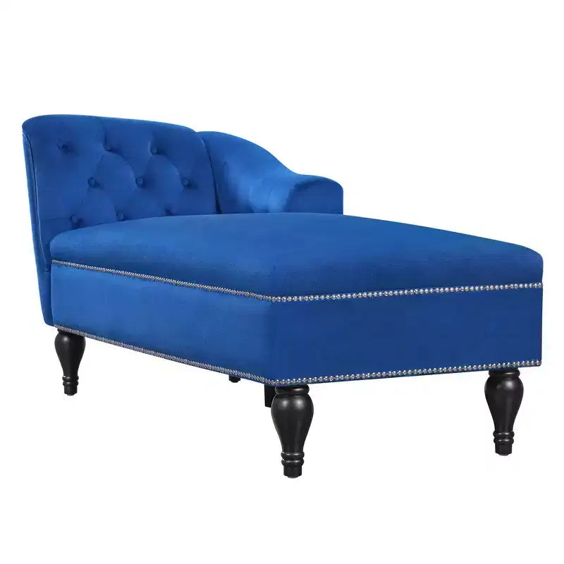 Canapé de type méridienne en velours de 147 cm, canapé-méridienne avec accoudoir droit, canapé convertible avec clous de tapissier et pieds massifs
