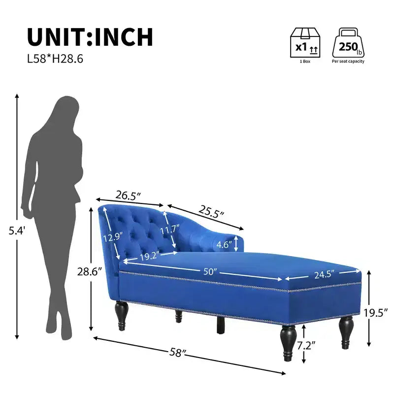 Canapé de type méridienne en velours de 147 cm, canapé-méridienne avec accoudoir droit, canapé convertible avec clous de tapissier et pieds massifs
