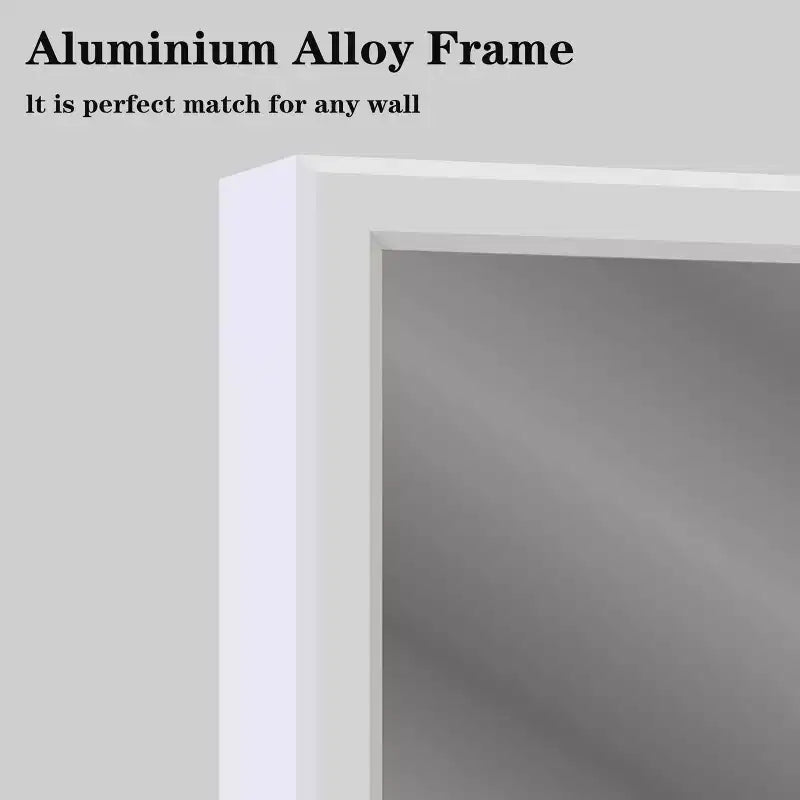Miroir de salle de bain moderne à cadre blanc : Surdimensionné, en aluminium, mural, vertical/horizontal