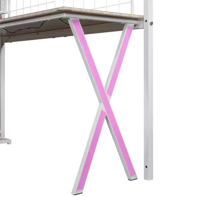 Lit mezzanine en métal de 239 cm (L) x 104 cm (l) avec poste de travail intégré, armoire, escalier de rangement et LED, sécurité garantie