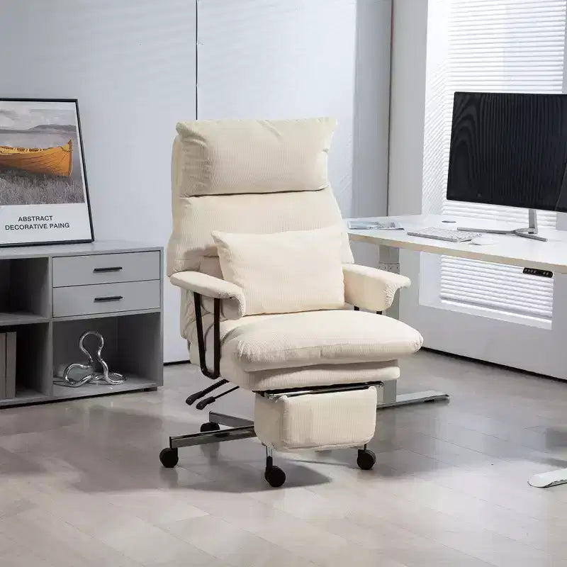 Fauteuil de bureau grand format avec dossier haut et support lombaire, repose-pieds, roulettes pivotantes, fauteuil inclinable pour ordinateur
