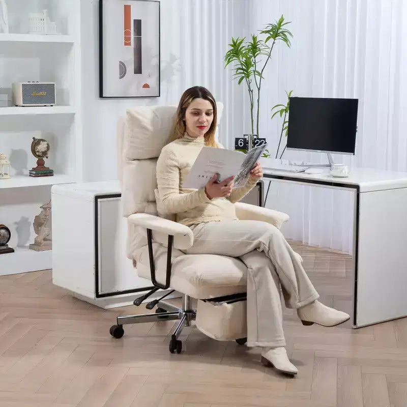 Fauteuil de bureau grand format avec dossier haut et support lombaire, repose-pieds, roulettes pivotantes, fauteuil inclinable pour ordinateur