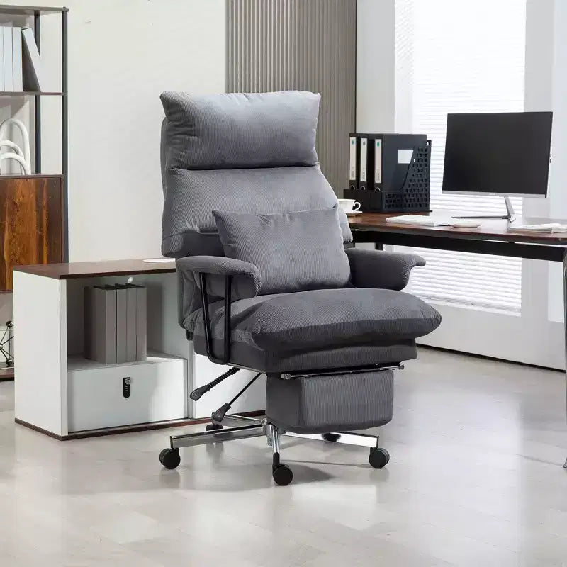 Fauteuil de bureau grand format avec dossier haut et support lombaire, repose-pieds, roulettes pivotantes, fauteuil inclinable pour ordinateur