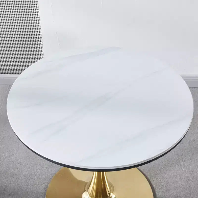 Table basse 80 cm, table tulipe or et blanc, table piédestal de loisirs, style scandinave