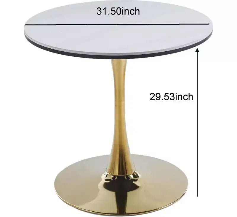 Table basse 80 cm, table tulipe or et blanc, table piédestal de loisirs, style scandinave
