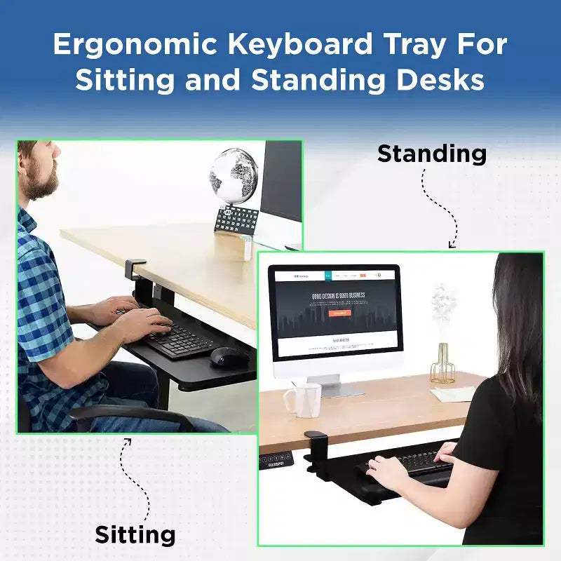 KT4 Plateau de clavier ergonomique coulissant sous le bureau, à pince, noir