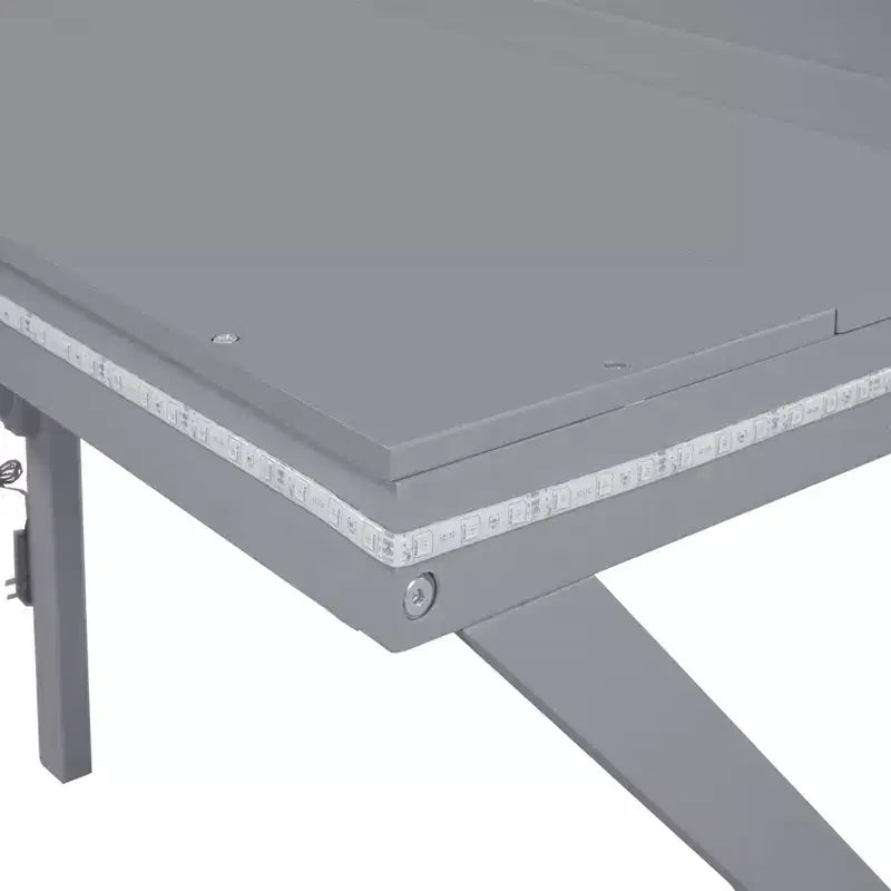 Lit mezzanine gaming double/complet, cadre de lit en bois avec bureau et LED, gris