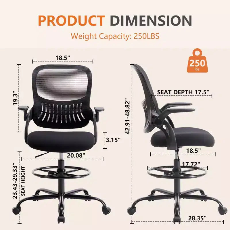 Chaise de bureau à hauteur de comptoir, design haut avec repose-pieds réglable pour bureaux debout