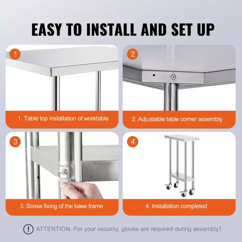 Table de Travail en Acier Inoxydable 24 x 12 x 38 Pouces, Capacité de Charge 500 LB avec 4 Roues, 3 Niveaux de Hauteur Réglables, Table de Préparation des Aliments Robuste