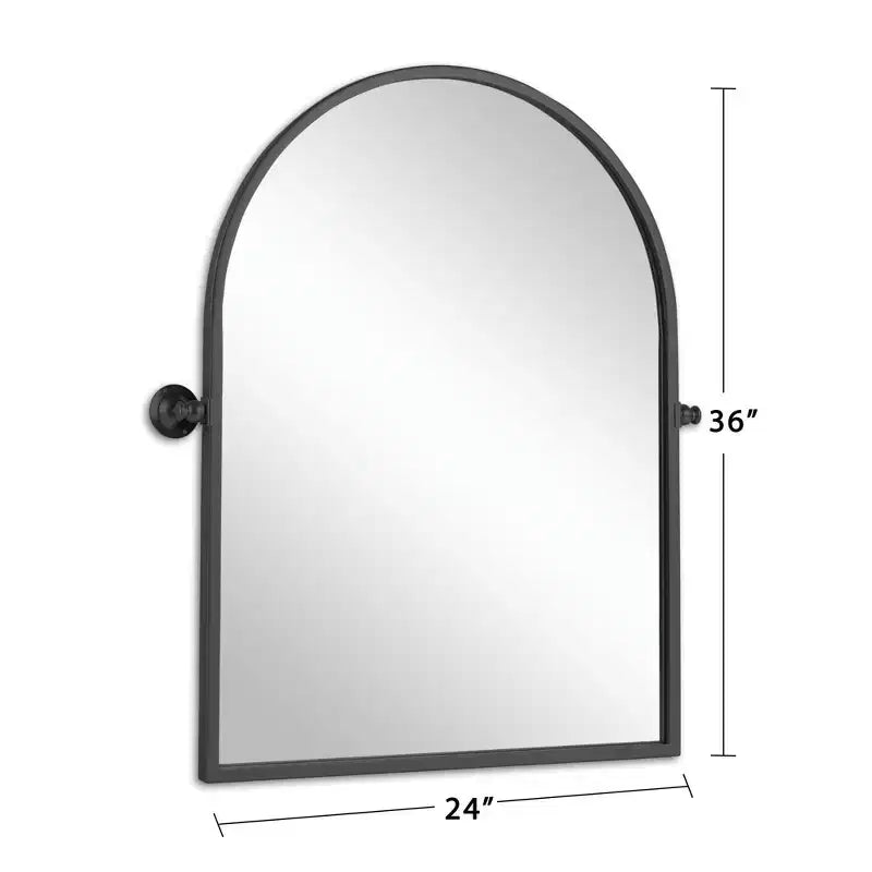Miroir suspendu avec cadre en fer noir, forme arquée, 91x61x4cm