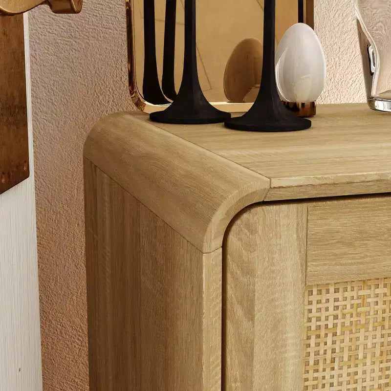 Armoire de rangement d'inspiration bohème avec portes en rotin tissé et poignées dorées - Polyvalente pour chambre, bureau, restaurant et salon
