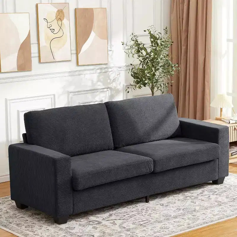 Canapé moderne gris, canapé deux places surdimensionné avec assise profonde, accoudoirs larges et dossier moelleux