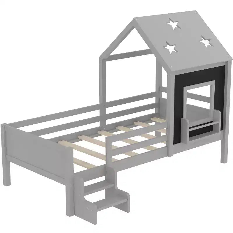 Lit mezzanine double/complet avec escaliers bas, bibliothèque, tableau noir et toit étoilé
