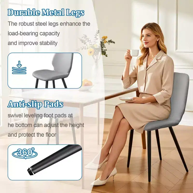 Lot de 6 Chaises de Salle à Manger Rembourrées avec Pieds en Métal, Chaises de Cuisine Modernes en Cuir pour Salle à Manger, Restaurant ou Salon
