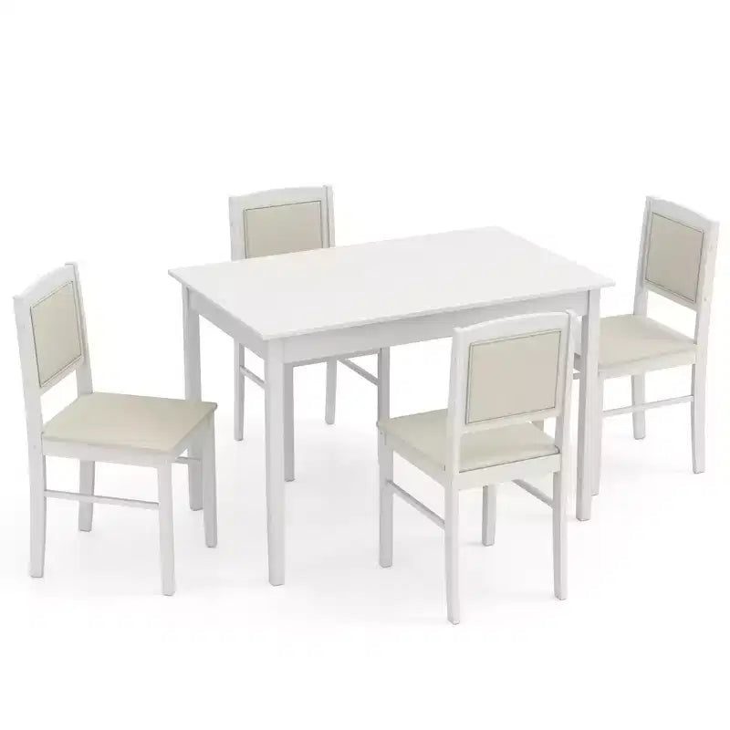 Table à manger pour 4 personnes avec pieds en bois d'hévéa, assise rembourrée et dossier matelassé