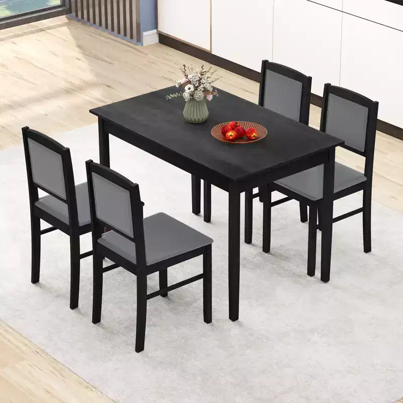 Table à manger pour 4 personnes avec pieds en bois d'hévéa, assise rembourrée et dossier matelassé