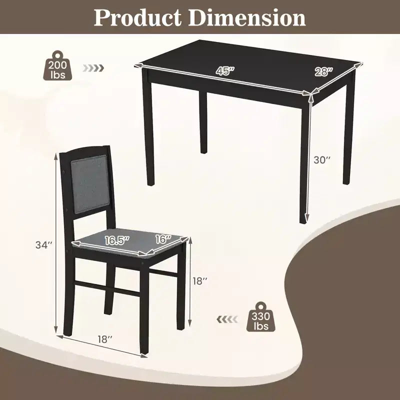Table à manger pour 4 personnes avec pieds en bois d'hévéa, assise rembourrée et dossier matelassé
