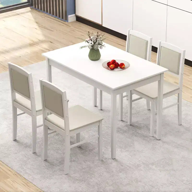 Table à manger pour 4 personnes avec pieds en bois d'hévéa, assise rembourrée et dossier matelassé