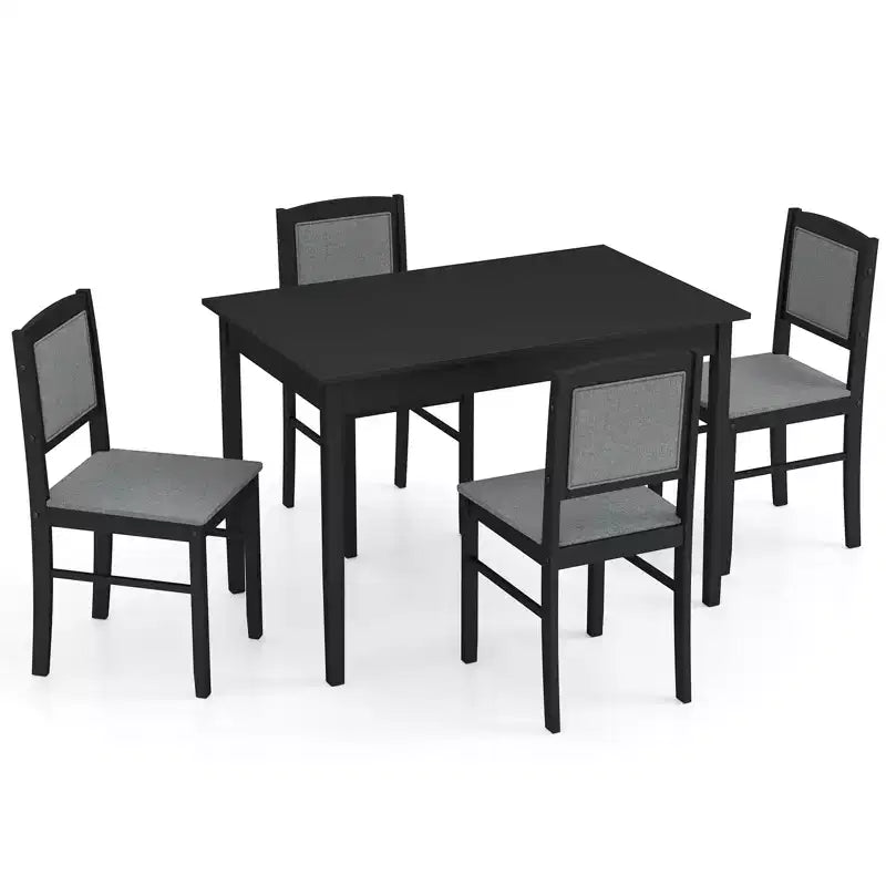 Table à manger pour 4 personnes avec pieds en bois d'hévéa, assise rembourrée et dossier matelassé