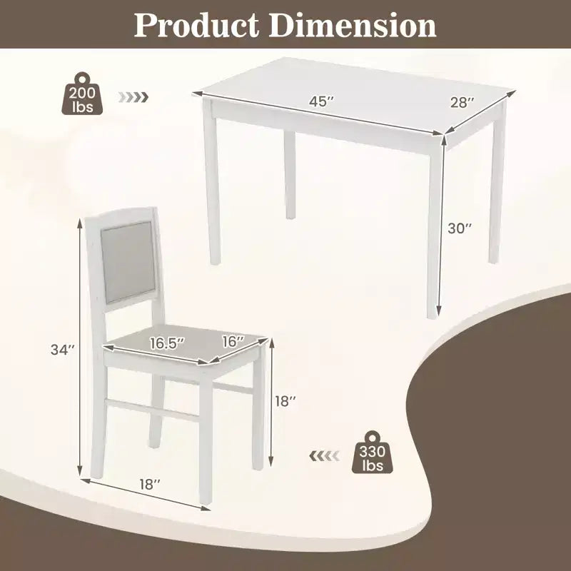 Table à manger pour 4 personnes avec pieds en bois d'hévéa, assise rembourrée et dossier matelassé