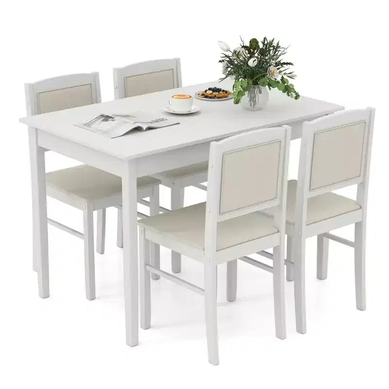Costway 5 PCS Dining Table Set for 4 w/Rubber Wood Legs Upholstered Seat Padded Backrest