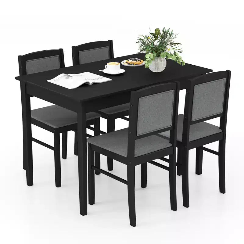 Table à manger pour 4 personnes avec pieds en bois d'hévéa, assise rembourrée et dossier matelassé
