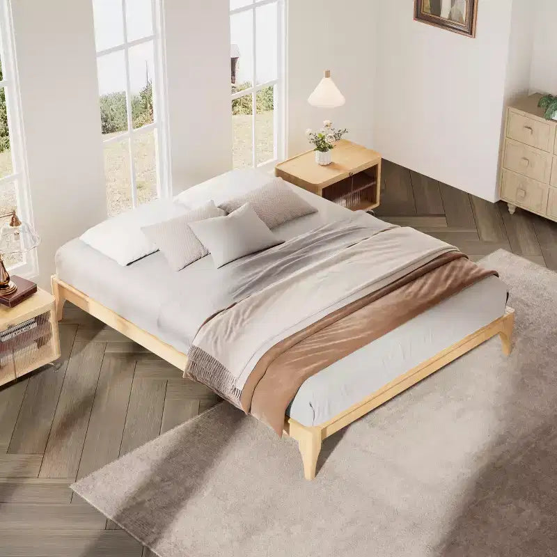 Lit plateforme Johnny de 30 cm en bambou massif avec lattes en bois et support métallique