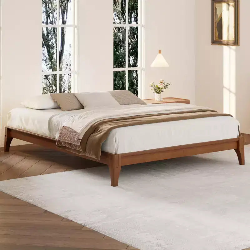 Lit plateforme Johnny de 30 cm en bambou massif avec lattes en bois et support métallique