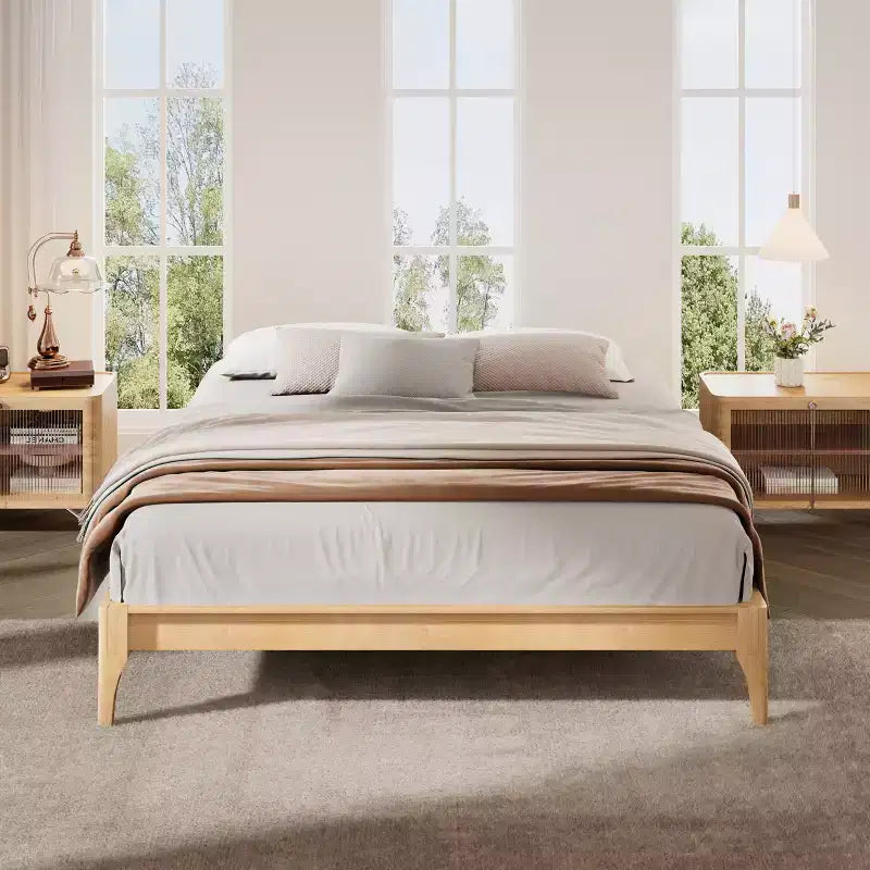 Lit plateforme Johnny de 30 cm en bambou massif avec lattes en bois et support métallique