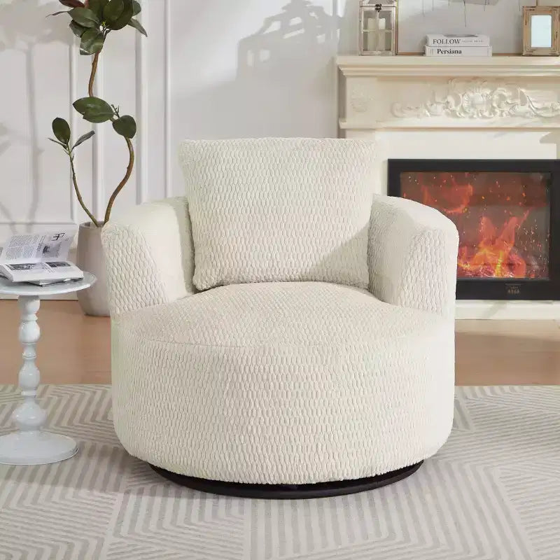 Fauteuil d'appoint pivotant compressible, canapé confortable moderne en peluche avec ressorts ensachés, fauteuil de salon en fausse fourrure pour salon, chambre, bureau