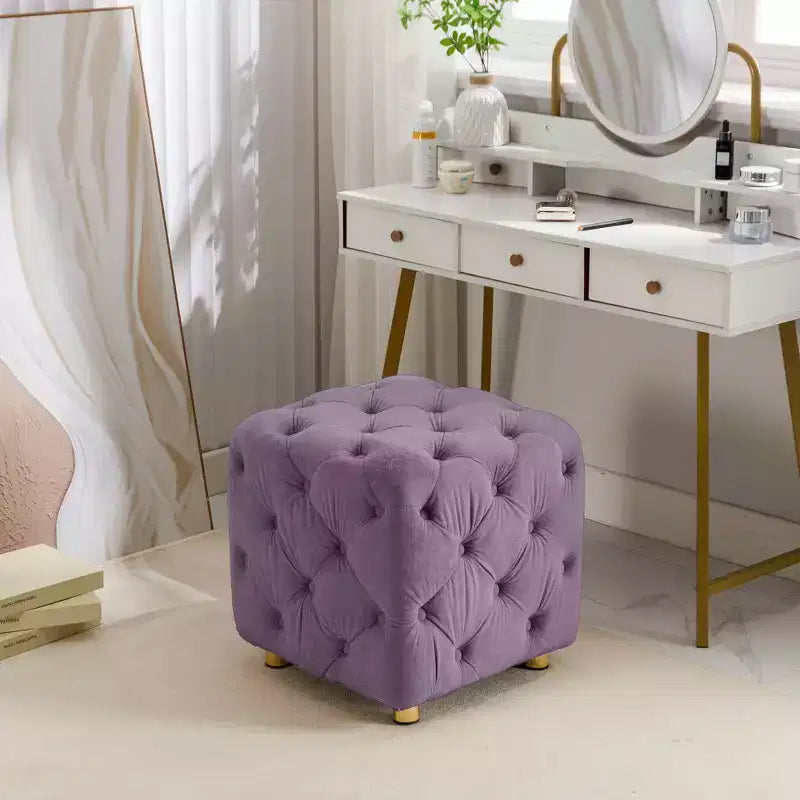 Pouf rembourré en velours, petite table d'appoint, tabouret de maquillage, pour salon, chambre, entrée, rose
