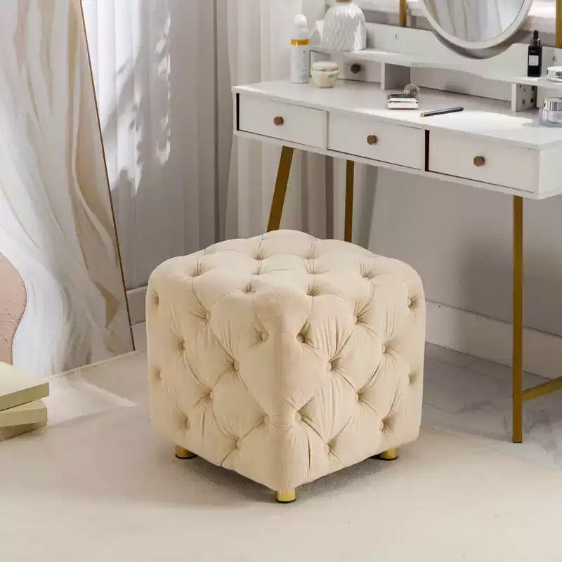 Pouf rembourré en velours, petite table d'appoint, tabouret de maquillage, pour salon, chambre, entrée, rose