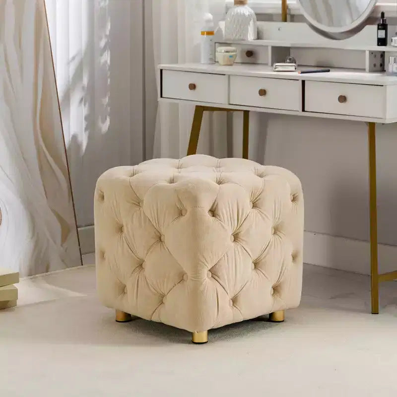 Pouf rembourré en velours, petite table d'appoint, tabouret de maquillage, pour salon, chambre, entrée, rose
