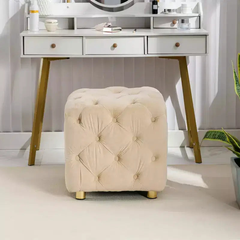 MAYEERTY Velvet Upholstered Ottoman, Small End Table Foot Stool Makeup Chair, Living Room Bedroom Entrance, Pink