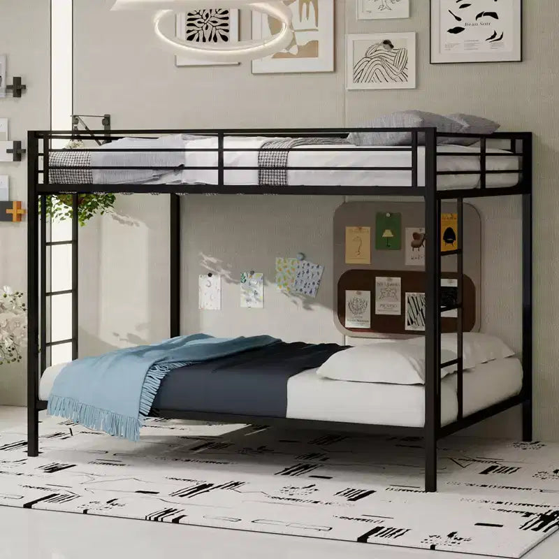 Lits superposés en métal robustes grand lit/double avec échelles et barrière de sécurité sur toute la longueur, cadre de lit contemporain pour chambre à coucher, appartements
